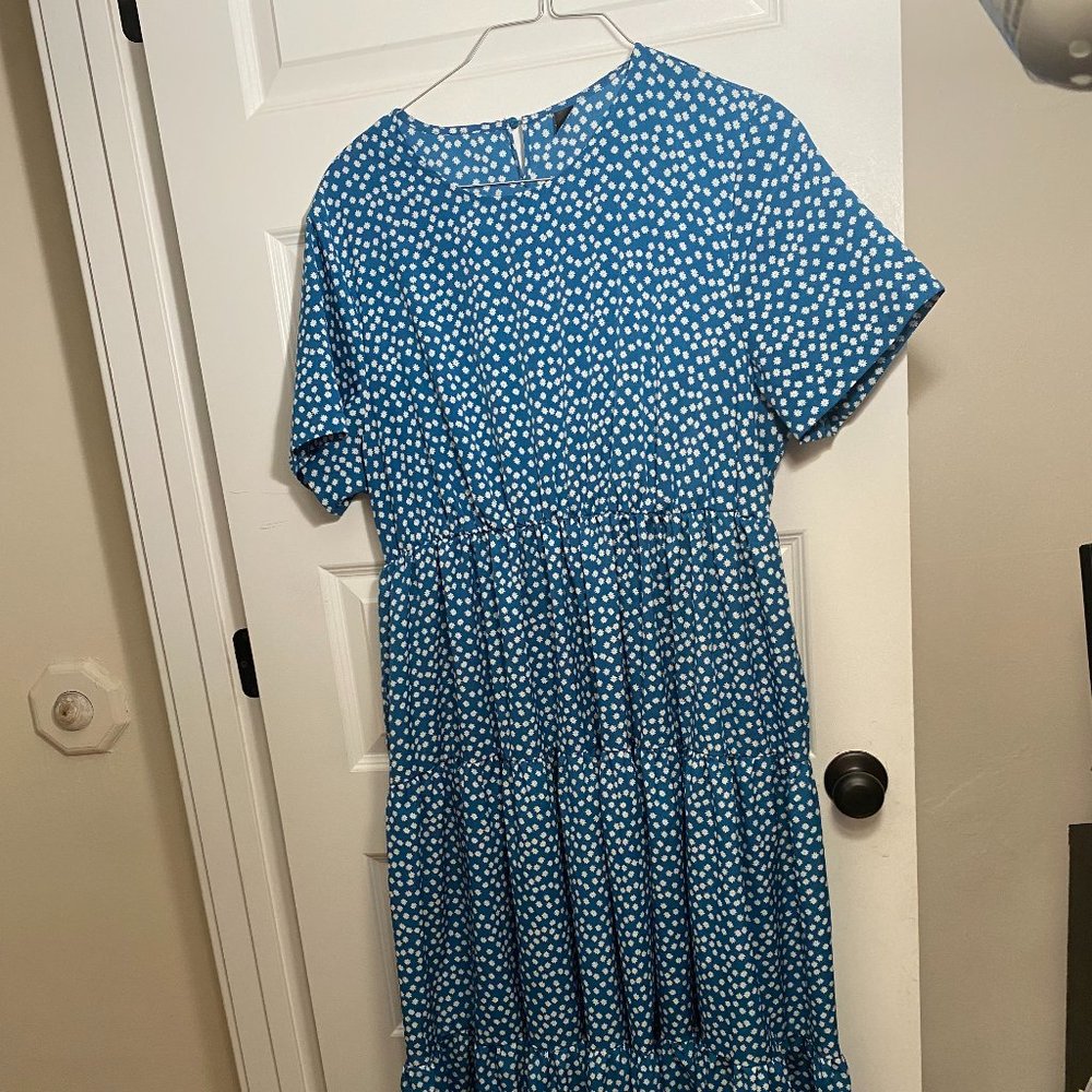 SHEIN VCAY Ditsy Floral Print Keyhole Back Shirred Waist Dress - 3XL